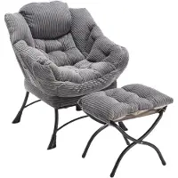 EUAKT GmbH Fauteuil en flanelle, fauteuil à oreilles avec 1 repose-pieds, 1 poche latérale, fauteuil relax avec repose-pieds, fauteuil rembourré avec structure en acier