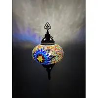 Halay Applique murale de style marocain avec mosaïque turque – éclairage d'ambiance bleu et rouge avec motif étoilé