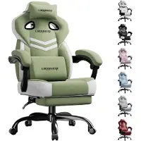 LUCKRACER Chaise de jeu, chaise de bureau avec accoudoirs reliés, coussin en mousse à mémoire, angle d'inclinaison de 90-155° et repose-pieds, tissu fonctionnel résistant