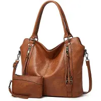 OEM Sacs pour femme - Sac à main - Sac à bandoulière - Lot de 2 pièces comprenant un sac à bandoulière et un petit portefeuille - Grande capacité - Design épuré - Sac de luxe - Marron