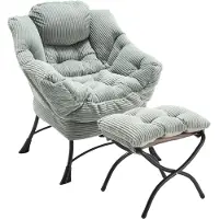 EUAKT GmbH Fauteuil en flanelle, fauteuil à oreilles avec 1 repose-pieds, 1 poche latérale, fauteuil relax avec repose-pieds, fauteuil rembourré avec structure en acier