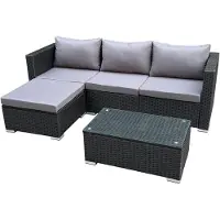 SVITA QUEENS 5 Salon de jardin VITA pièces en polyrotin résistant aux intempéries, pour jardin, terrasse, balcon, comprenant coussins et table en verre, noi