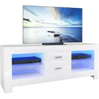 Dripex Armoire TV Board Lowboard Table TV avec éclairage LED Blanc brillant avec tiroirs, 130x50x35 cm