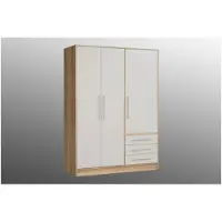 Forte Armoire Jupiter en chêne Sonoma et blanc Armoire à portes battantes 3 portes et 3 tiroirs 145 x 200 cm
