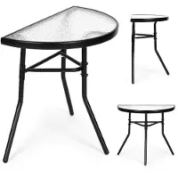 B2X Table basse demi-ronde en verre pour balcon, terrasse, patio, noire