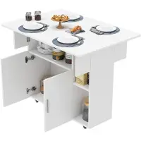 Supfine Table extensible avec placard et roulettes, idéale pour salle à manger ou appartement, de couleur blanche