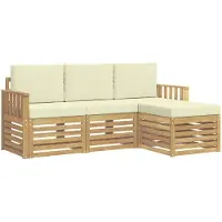 vidaXL Ensemble de salon de jardin 4 pièces, blanc et crème, en polyester
