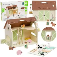 Classic World Ensemble de figurines vintage de maison de ferme en bois , 17 pièces.