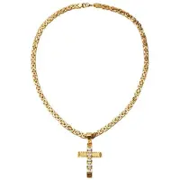Typecat Collier Pendentif en Acier Zircon Croix en Acier Inoxydable pour Hommes Plat Ton ChaîNe 6Mm 22 Pouces