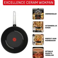 Tefal G20719, Ronde, Poêle wok / à sauter, Noire, Céramique, Aluminium, Indicateur de température