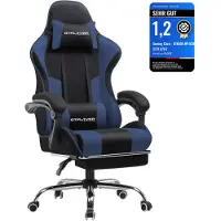 GTPLAYER Chaise de bureau Gaming Tissu Fauteuil ergonomique Gaming Chaise avec repose-pieds, appui-tête Coussin lombaire, rembourré Gaming Chair, BLEU