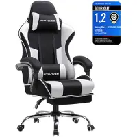 GTPLAYER Chaise de bureau Gaming Tissu Fauteuil ergonomique Gaming Chaise avec repose-pieds, appui-tête Coussin lombaire, rembourré Gaming Chair, blanc