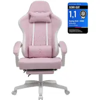 GTPLAYER Chaise gamer Fauteuil gamer ergonomique Chaise de bureau PC Gamer Racing chaise avec surface en tissu, avec repose-pieds blanc rose
