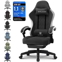 GTPLAYER Chaise gamer tissu, fauteuil gamer avec coussin à ressorts ensachés, chaise pivotante ergonomique, chaise gamer avec repose-pieds150 kg de capacité de charge, noir
