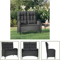 The Living Store Banc de jardin avec fonction chaise longue & coussin 107cm Poly rotin noir