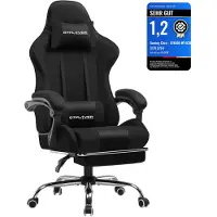 GTPLAYER Chaise de bureau Gaming Tissu Fauteuil Gaming ergonomique Chaise gamer avec repose-pieds, appui-tête Coussin lombaire, rembourré Gaming Chair, noir