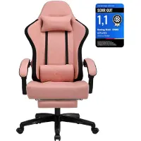 GTPLAYER Chaise gamer tissu, fauteuil gamer avec coussin à ressorts ensachés, chaise pivotante ergonomique, chaise gamer avec repose-pieds150 kg de capacité de charge, orange