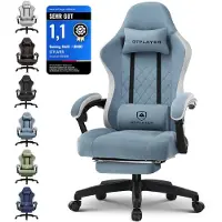 GTPLAYER Chaise gamer Fauteuil gamer ergonomique Chaise de bureau PC Gamer Racing chaise en tissu, avec repose-pieds 150kg Bleu clair