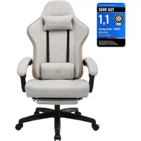GTPLAYER Chaise de jeu Fauteuil de jeu ergonomique Chaise de bureau PC Gamer Racing chaise avec surface en tissu, avec repose-pieds Beige