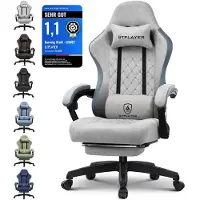 GTPLAYER Chaise gamer Fauteuil gamer ergonomique Chaise de bureau PC Gamer Racing chaise en tissu, avec repose-pieds supporter jusqu'à 153 kg gris
