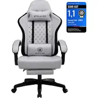 GTPLAYER Chaise gamer Fauteuil gamer ergonomique Chaise de bureau PC Gamer Racing chaise en tissu, avec repose-pieds gris clair