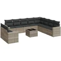 vidaXL Ensemble de salon de jardin 11 pièces avec coussins gris clair Poly rotin