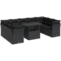 vidaXL Ensemble de 10 canapés de jardin avec coussins noir poly rotin