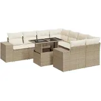 vidaXL Ensemble de salon de jardin 9 pièces avec coussins beige Poly rotin