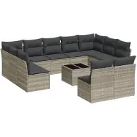 vidaXL Ensemble de 12 canapés de jardin avec coussins gris clair Poly rotin