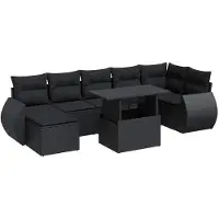 vidaXL Ensemble de jardin canapé 8 pièces avec coussins noir poly rotin