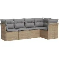 vidaXL Ensemble de salon de jardin 5 pièces avec coussins Beige Poly Rattan