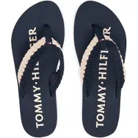 Tommy Hilfiger Sandales d'été en crochet , chaussures pour femmes, modèle pantoufle, couleur bleue, style décontracté