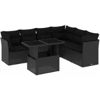 vidaXL Ensemble de salon de jardin 7 pièces avec coussins noir poly rotin