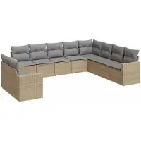 vidaXL Ensemble de salon de jardin 10 pièces avec coussins Beige Poly Rattan