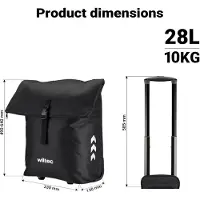 Wiltec Sac de porte-bagages pour vélo, noir, 30 x 15 x 39 cm, avec une capacité de 28 litres : sac de vélo et trolley tout-en-un