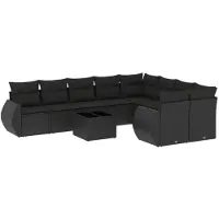 vidaXL Ensemble de 10 canapés de jardin avec coussins noir poly rotin