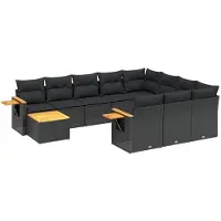 vidaXL Ensemble de salon de jardin 11 pièces avec coussins noir poly rotin