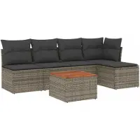 vidaXL Ensemble de salon de jardin 6 pièces avec coussins Gris Poly rotin