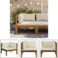 The Living Store Ensemble de canapés 2 pièces avec coussins blanc crème Acacia massif