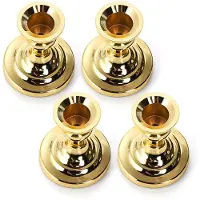 Wella Lot de 4 Bougeoirs Coniques Dorés, Bougeoirs Courts et Fins en Fer de 7,6 cm, Bougeoirs Nains Vintage en Métal