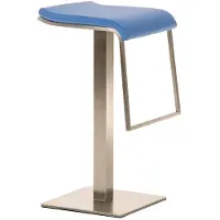 CLP Tabouret de bar Lameng en similicuir E78 avec piètement en acier inoxydable bleu