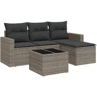vidaXL Ensemble de salon de jardin 4 pièces avec coussins Gris Poly rotin