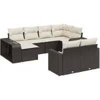 vidaXL Ensemble de 10 canapés de jardin avec coussins noir poly rotin