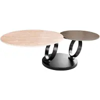 Meublorama Table basse SOLYNE 133 cm avec plateaux rotatifs marron et beige effet travertin