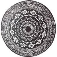 Homescapes Tapis d'extérieur résistant aux intempéries, rond, noir et blanc, Ø 180 cm, tapis de balcon à motifs ethniques, tapis de jardin réversible