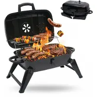 Relaxdays Barbecue de table , barbecue pliable et portable, dimensions : 34 x 59 x 36 cm, grille de maintien au chaud, système de ventilation, barbecue au charbon, acier, noir