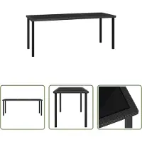 The Living Store Table de jardin , noire, 180 x 70 x 73 cm, en rotin synthétique