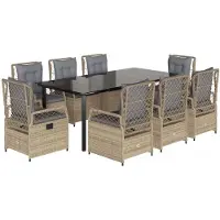 vidaXL Salon de jardin 9 pièces avec coussins Beige Poly Rattan