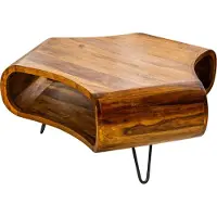 Invicta riess-ambiente Table basse rétro ORGANIC LIVING 90cm marron Sheesham massif stone finish Espace de rangement
