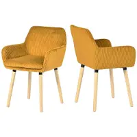 Meubles Cosy Lot de 2 chaises de salle à manger de style scandinave avec pieds en bois et accoudoirs en velours côtelé jaune - ELIA